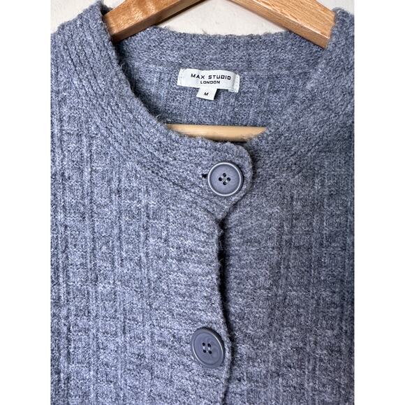 Max Studio Grey Textured Button-Up Sweater Cardigan Medium. Good - Picture 3 of 6